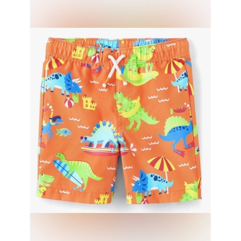 NWT Gymboree Orange Dino Dinosaur Beach Swim Trunks UPF 50+ Size 7